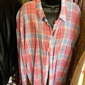 SHEIN Pink and Blue Plaid Button-Down Shirt